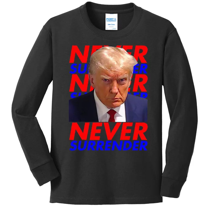 President Donald Trump 2024 Never Surrender Fingerprint USA Kids Long Sleeve Shirt