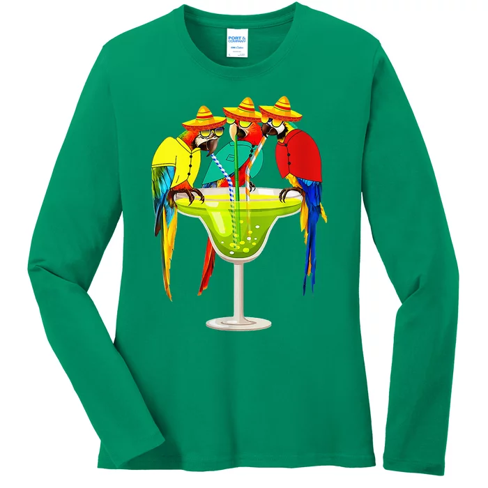 Parrots Drinking Tequila Cinco De Mayo Mexican Fiesta Lovers Ladies Long Sleeve Shirt