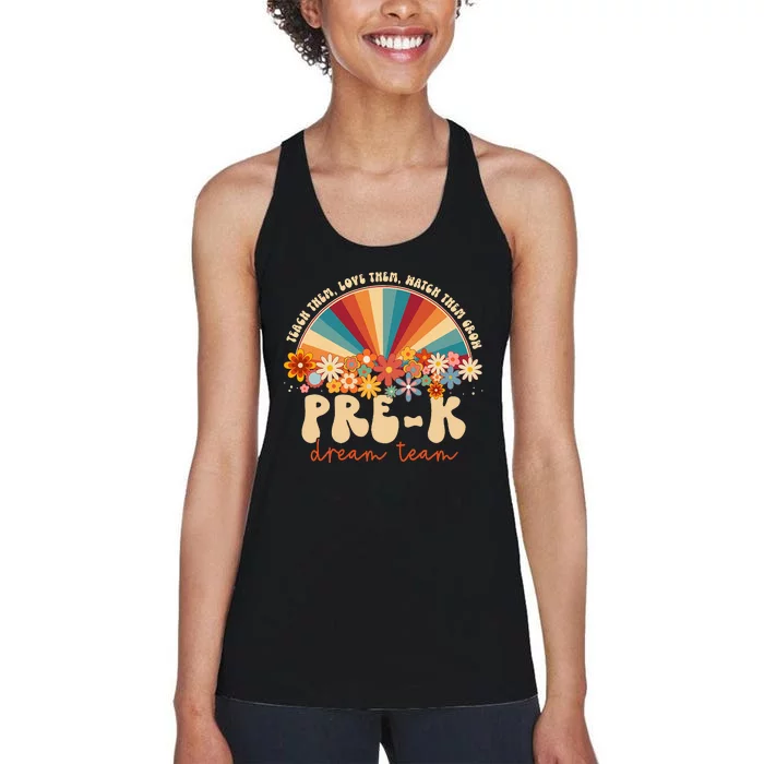 Prek Dream Team Retro Groovy Rainbow Back To School Teacher Women's Racerback Tank