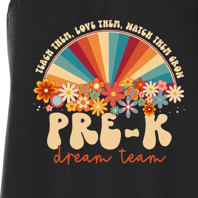 Prek Dream Team Retro Groovy Rainbow Back To School Teacher Women's Racerback Tank