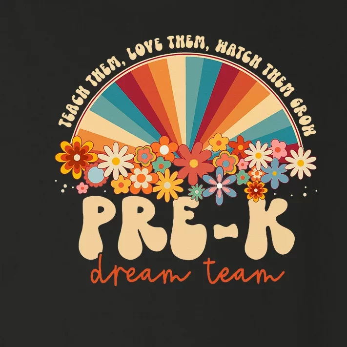 Prek Dream Team Retro Groovy Rainbow Back To School Teacher Toddler Long Sleeve Shirt