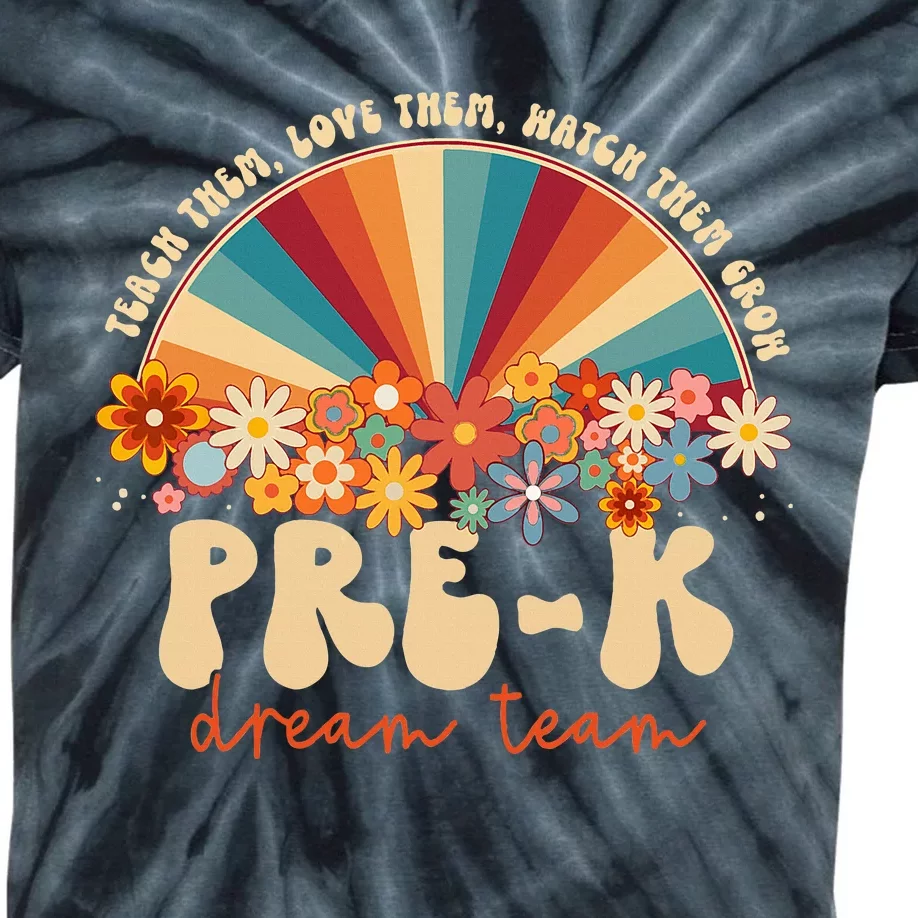 Prek Dream Team Retro Groovy Rainbow Back To School Teacher Kids Tie-Dye T-Shirt