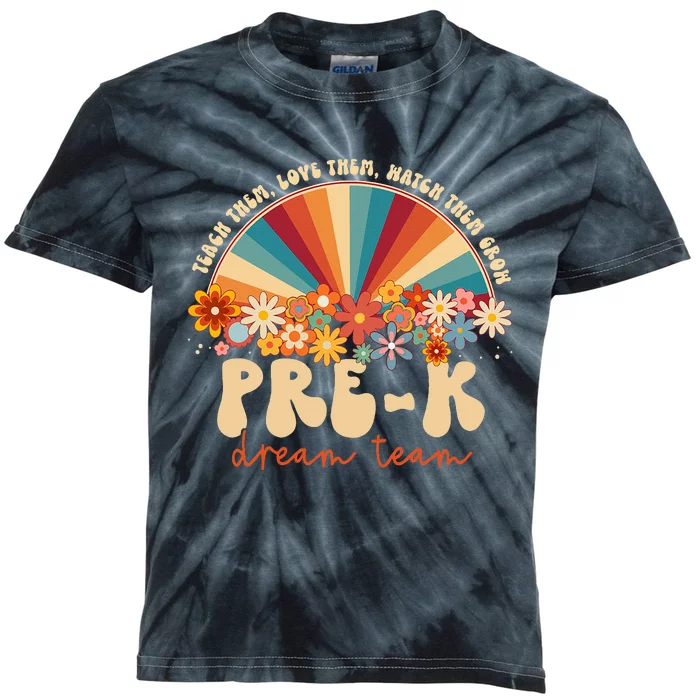 Prek Dream Team Retro Groovy Rainbow Back To School Teacher Kids Tie-Dye T-Shirt