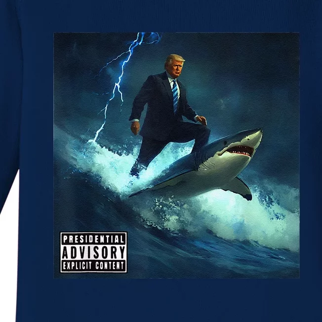 President Donald Trump Surfing On A Shark Trump Epic Baby Long Sleeve Bodysuit