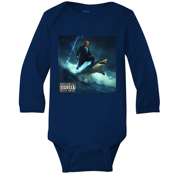 President Donald Trump Surfing On A Shark Trump Epic Baby Long Sleeve Bodysuit