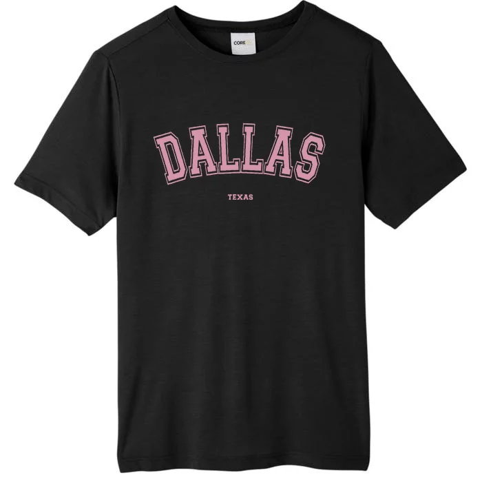 Pink Dallas Texas TX Varsity Style on Dallas ChromaSoft Performance T-Shirt