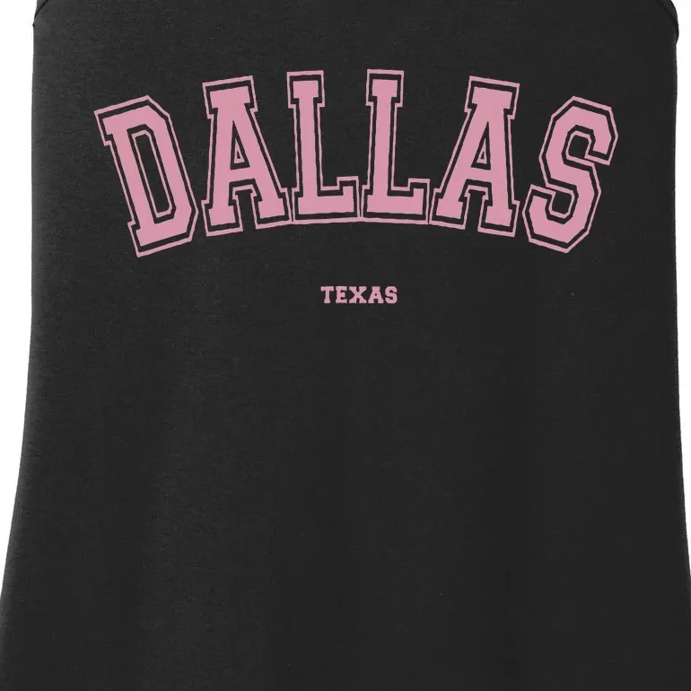 Pink Dallas Texas TX Varsity Style on Dallas Ladies Essential Tank