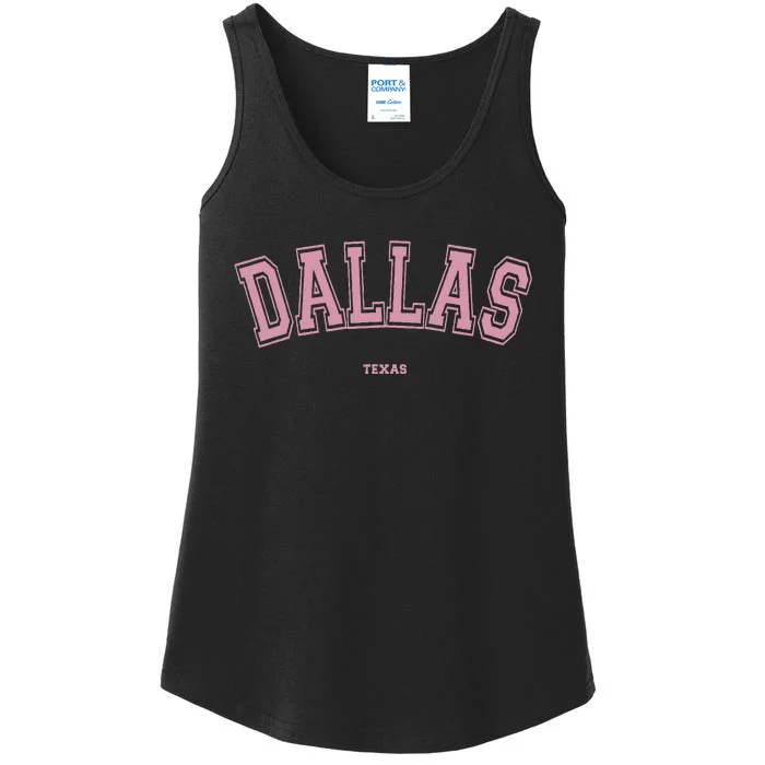 Pink Dallas Texas TX Varsity Style on Dallas Ladies Essential Tank