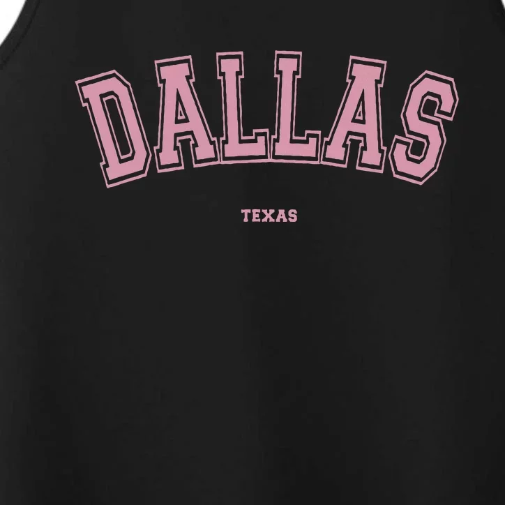 Pink Dallas Texas TX Varsity Style on Dallas Performance Tank