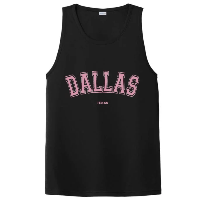 Pink Dallas Texas TX Varsity Style on Dallas Performance Tank