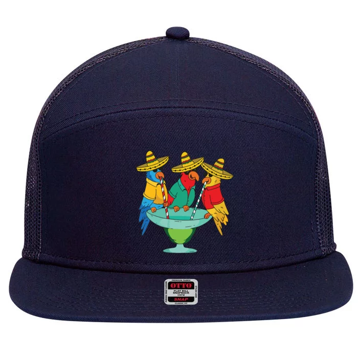 Parrots Drinking Tequila Cinco De Mayo Mexican Fiesta Lovers 7 Panel Mesh Trucker Snapback Hat