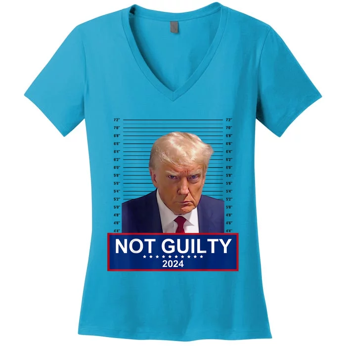 President Donald Trump Mugshot 2024 Not Guilty Supporter Women's V-Neck T-Shirt