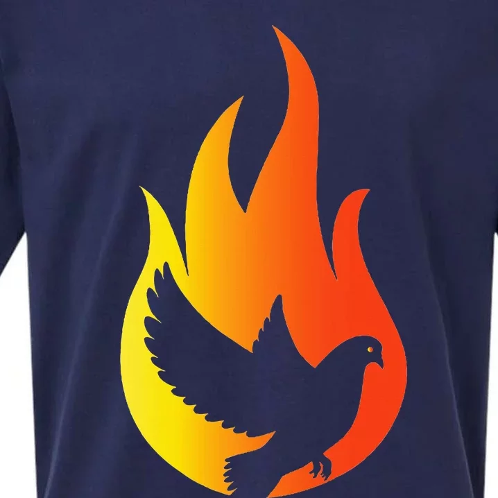 Pentecost Doves Tongues Fire Flame Holy Spirit Catholic Sueded Cloud Jersey T-Shirt