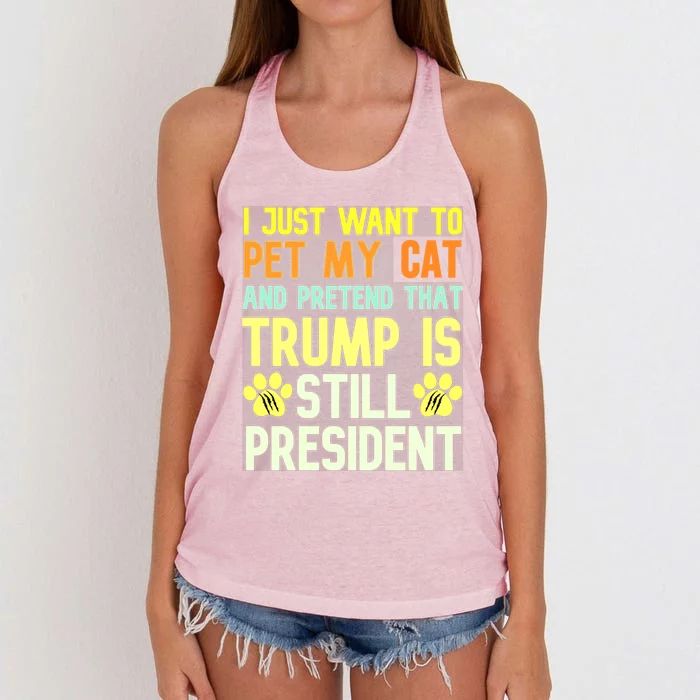 Pro Donald Trump Funny Pet My Cat Republican Conservative Meaningful Gift Women's Knotted Racerback Tank