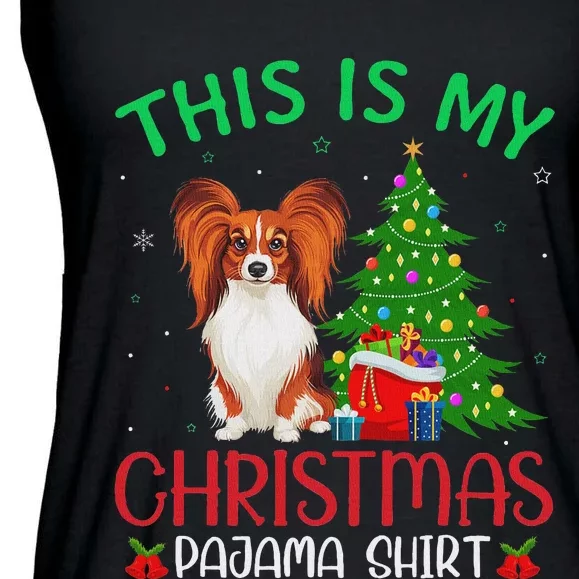 Papillon Dog Ugly Xmas Party This Is My Christmas Pajama Ladies Essential Flowy Tank