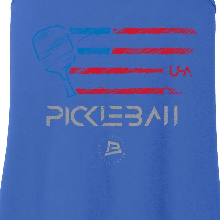 Pickleball Distressed Usa Flag Design Funny Gift Ladies Essential Tank