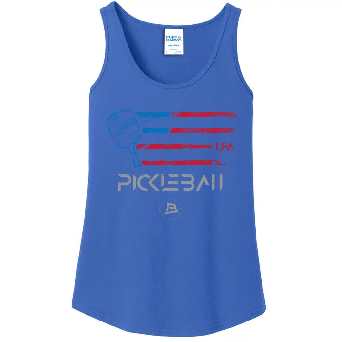 Pickleball Distressed Usa Flag Design Funny Gift Ladies Essential Tank