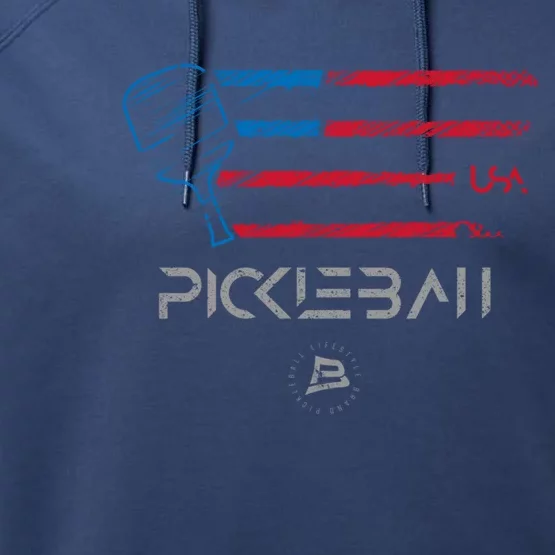 Pickleball Distressed Usa Flag Design Funny Gift Performance Fleece Hoodie