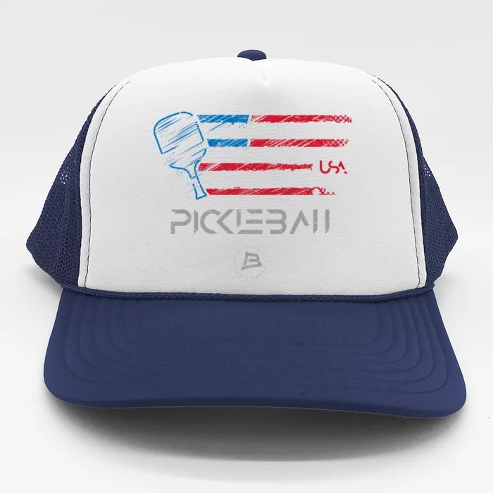 Pickleball Distressed Usa Flag Design Funny Gift Trucker Hat