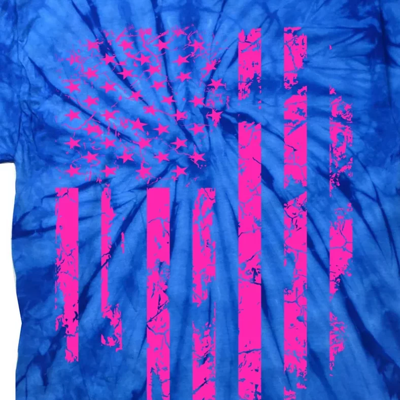 Pink Distressed Usa Flag Gift Tie-Dye T-Shirt