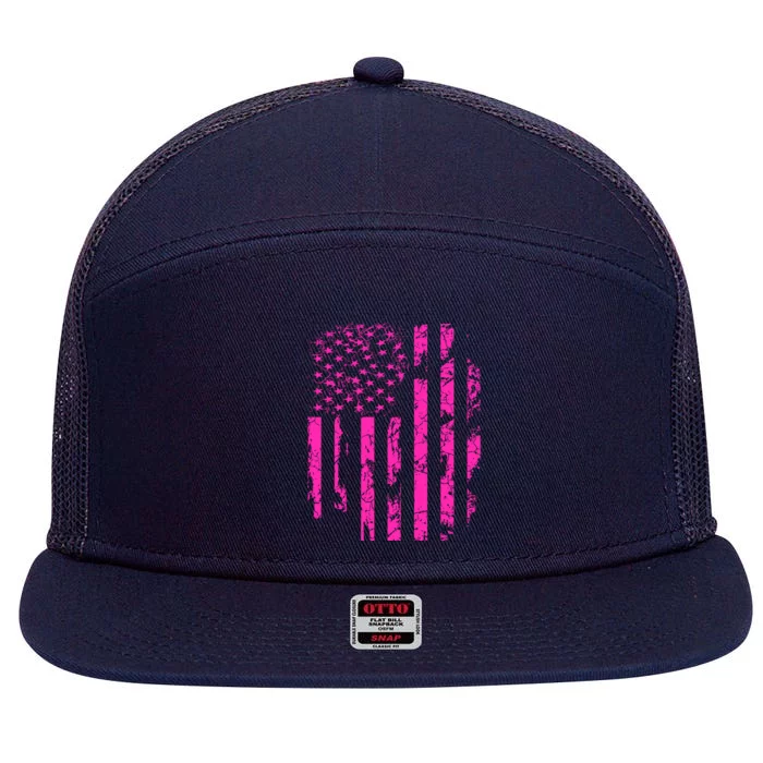 Pink Distressed Usa Flag Gift 7 Panel Mesh Trucker Snapback Hat