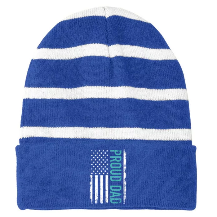 Proud Dad Us American Flag Gift For Father's Day Gift Striped Beanie with Solid Band