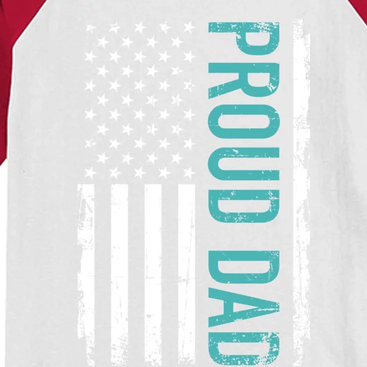 Proud Dad Us American Flag Gift For Father's Day Great Gift Kids Colorblock Raglan Jersey