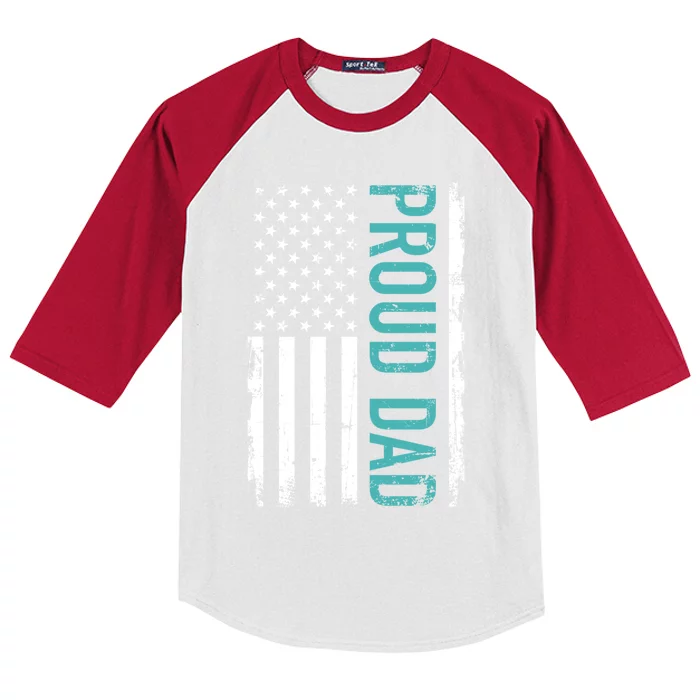 Proud Dad Us American Flag Gift For Father's Day Great Gift Kids Colorblock Raglan Jersey