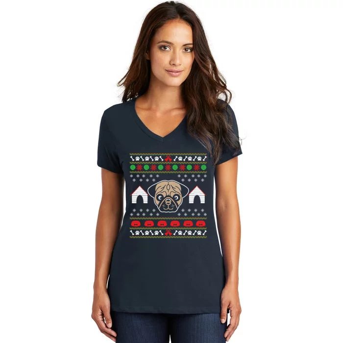 Pug Dog Ugly Christmas Women's V-Neck T-Shirt