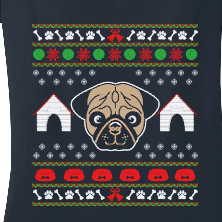 Pug Dog Ugly Christmas Women's V-Neck T-Shirt