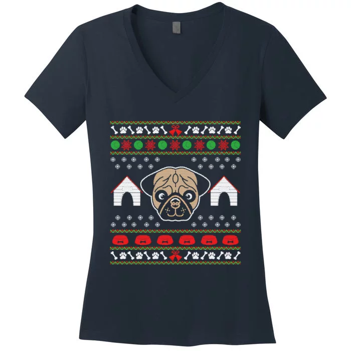 Pug Dog Ugly Christmas Women's V-Neck T-Shirt