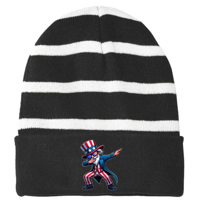 Patriotic Dabbing Uncle Sam Usa 4th Of July Striped Beanie with Solid Band