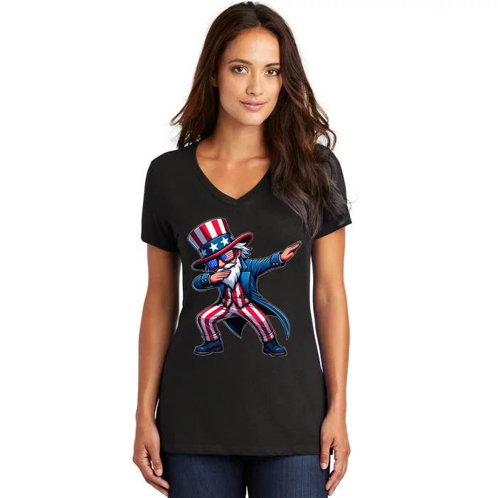 Patriotic Dabbing Uncle Sam Usa 4th Of July Women's V-Neck T-Shirt