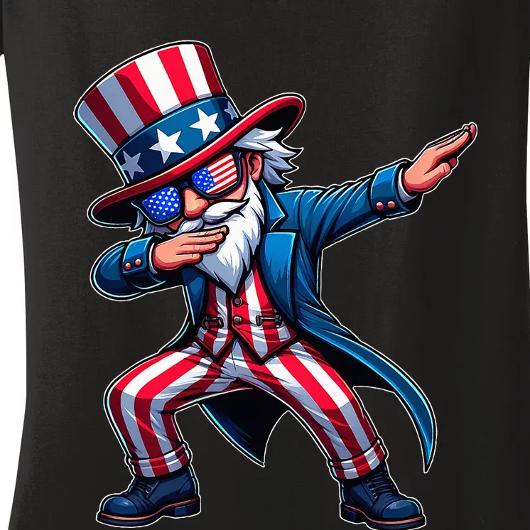 Patriotic Dabbing Uncle Sam Usa 4th Of July Women's V-Neck T-Shirt