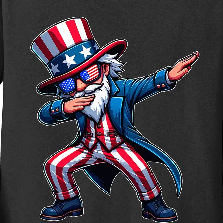 Patriotic Dabbing Uncle Sam Usa 4th Of July Kids Long Sleeve Shirt