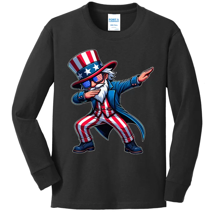 Patriotic Dabbing Uncle Sam Usa 4th Of July Kids Long Sleeve Shirt