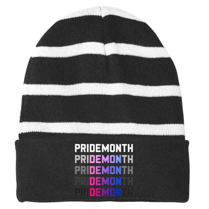 Pridemonth Demon Vintage Human Right Bisexual Striped Beanie with Solid Band