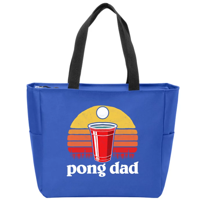 Pong Dad Vintage Red Plastic Cup And Beer Pong Ball Funny 80s Gift Zip Tote Bag