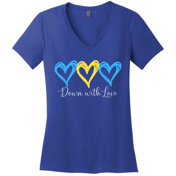 Pretty Down With Love World Down Syndrome Awareness Day Women's V-Neck T-Shirt