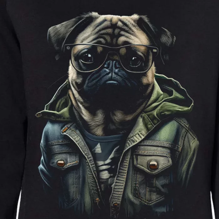 Pug Dog Wearing Jeans Vest Funny Graphic Tees for Womens California Wash Sweatshirt