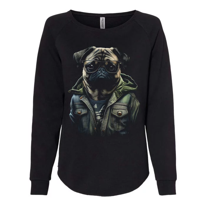 Pug Dog Wearing Jeans Vest Funny Graphic Tees for Womens California Wash Sweatshirt