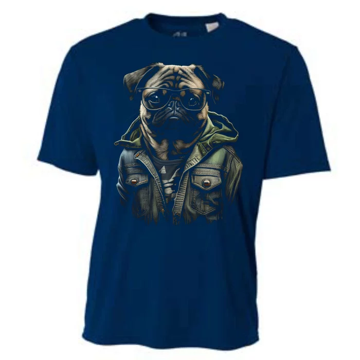 Pug Dog Wearing Jeans Vest Funny Graphic Tees for Cooling Performance Crew T-Shirt