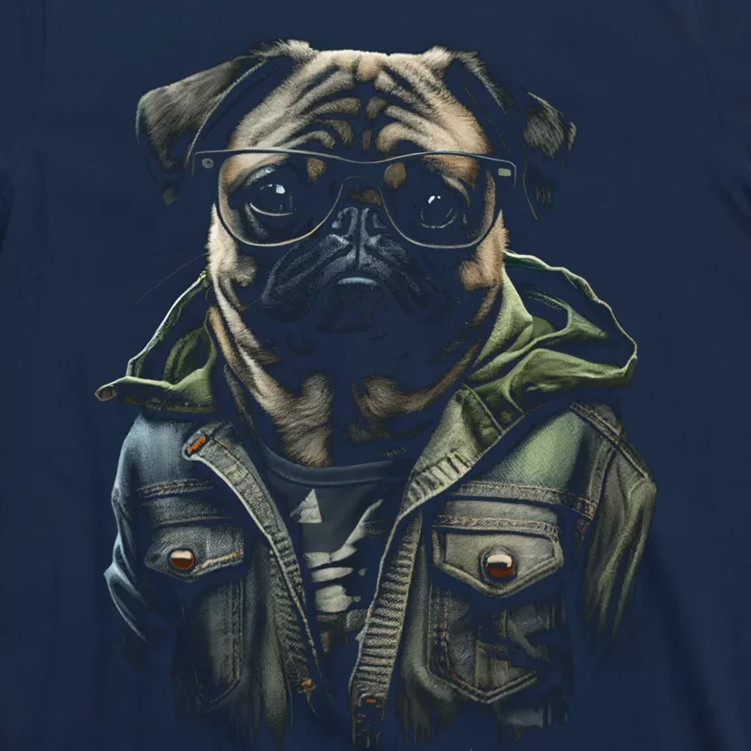 Pug Dog Wearing Jeans Vest Funny Graphic Tees for T-Shirt