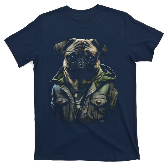 Pug Dog Wearing Jeans Vest Funny Graphic Tees for T-Shirt