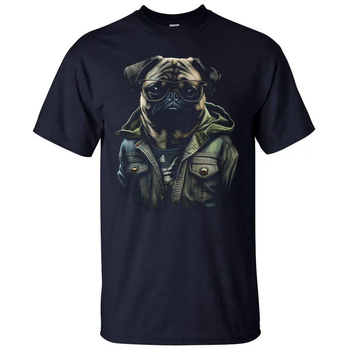 Pug Dog Wearing Jeans Vest Funny Graphic Tees for Tall T-Shirt