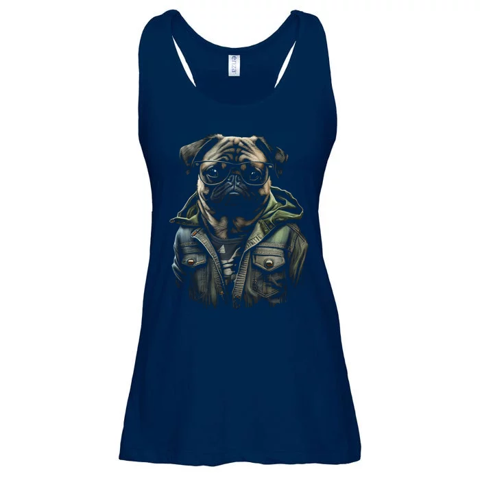 Pug Dog Wearing Jeans Vest Funny Graphic Tees for Ladies Essential Flowy Tank