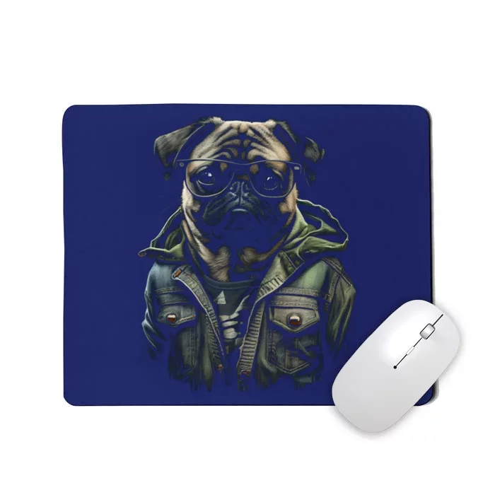 Pug Dog Wearing Jeans Vest Funny Graphic Tees for Mousepad