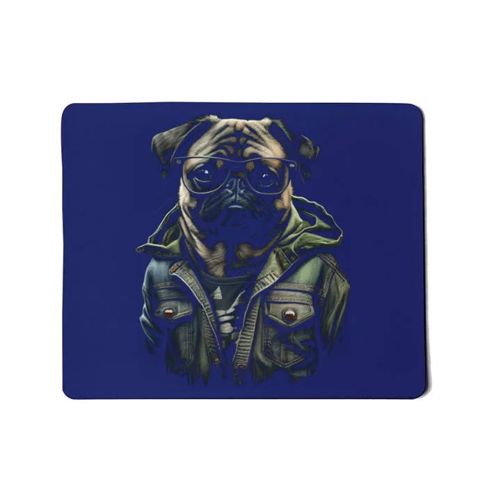 Pug Dog Wearing Jeans Vest Funny Graphic Tees for Mousepad