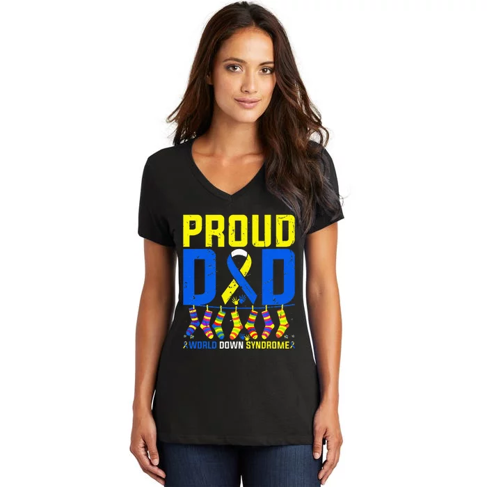 Proud Dad World Down Syndrome Awareness Socks 21 March Women's V-Neck T-Shirt