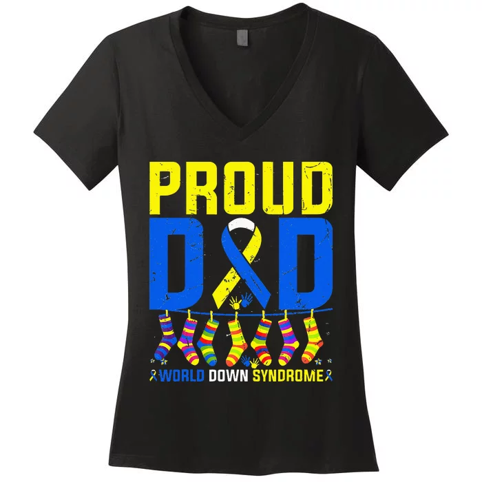 Proud Dad World Down Syndrome Awareness Socks 21 March Women's V-Neck T-Shirt